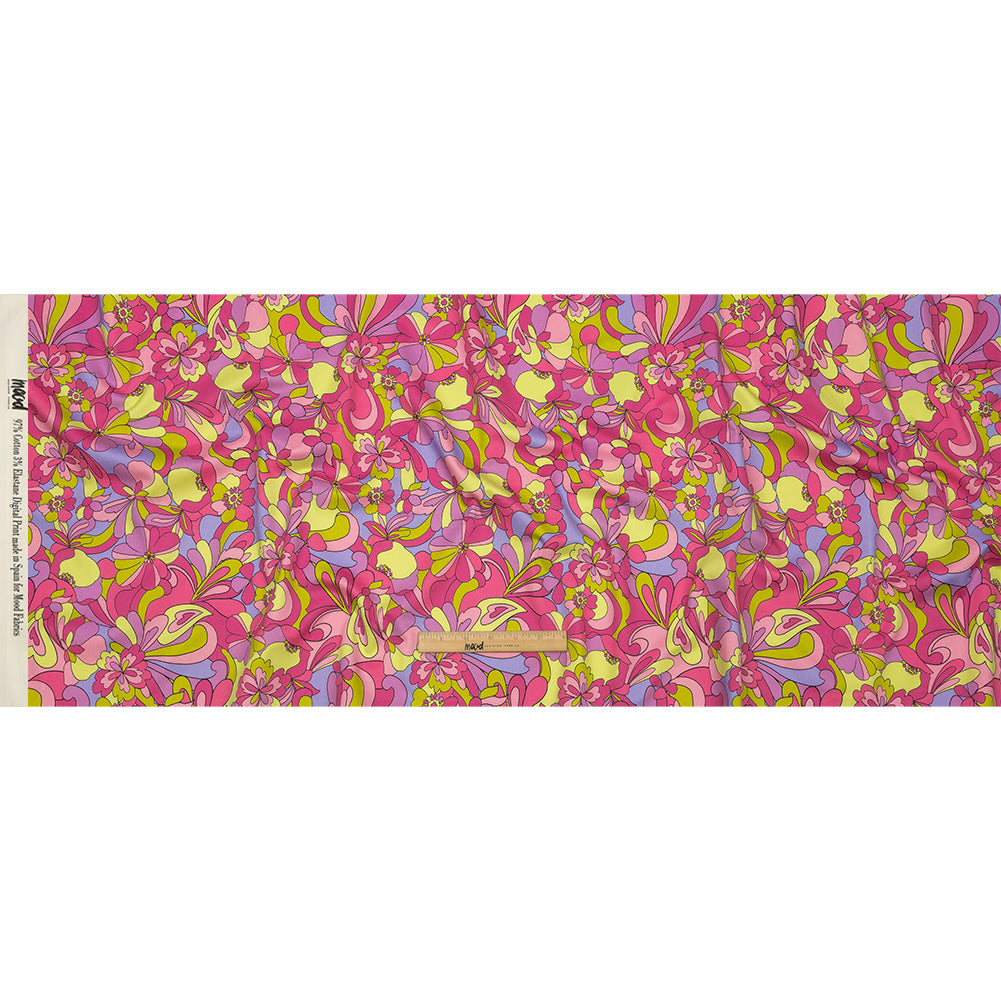 Stretch Cotton Sateen - Pink, Green and Periwinkle Floral - Floral Flow Print - Mood Exclusive Groove Collection