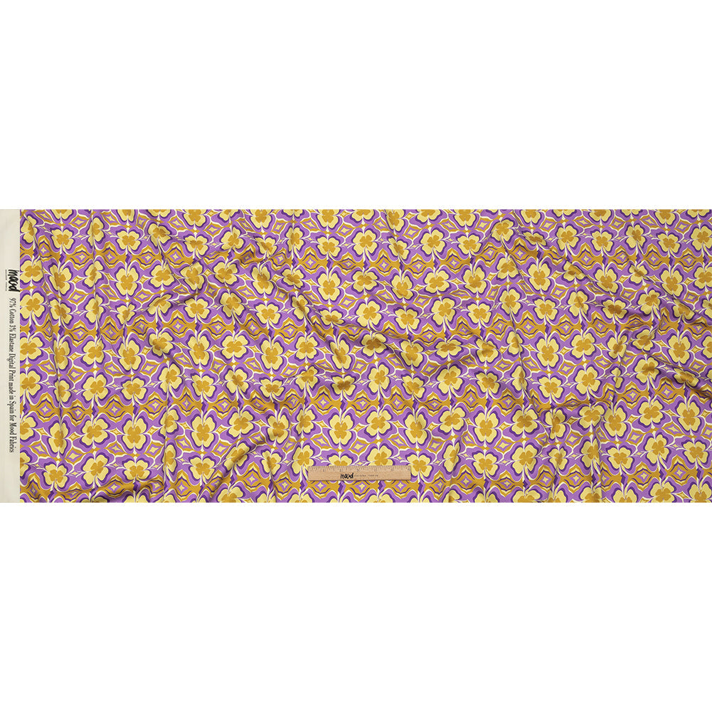 Stretch Cotton Sateen - Purple and Yellow Clovers - Lucky You Print - Mood Exclusive Groove Collection