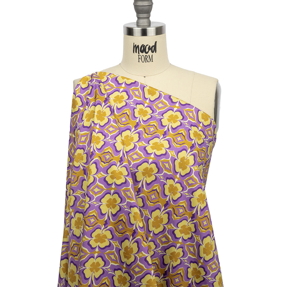 Stretch Cotton Sateen - Purple and Yellow Clovers - Lucky You Print - Mood Exclusive Groove Collection