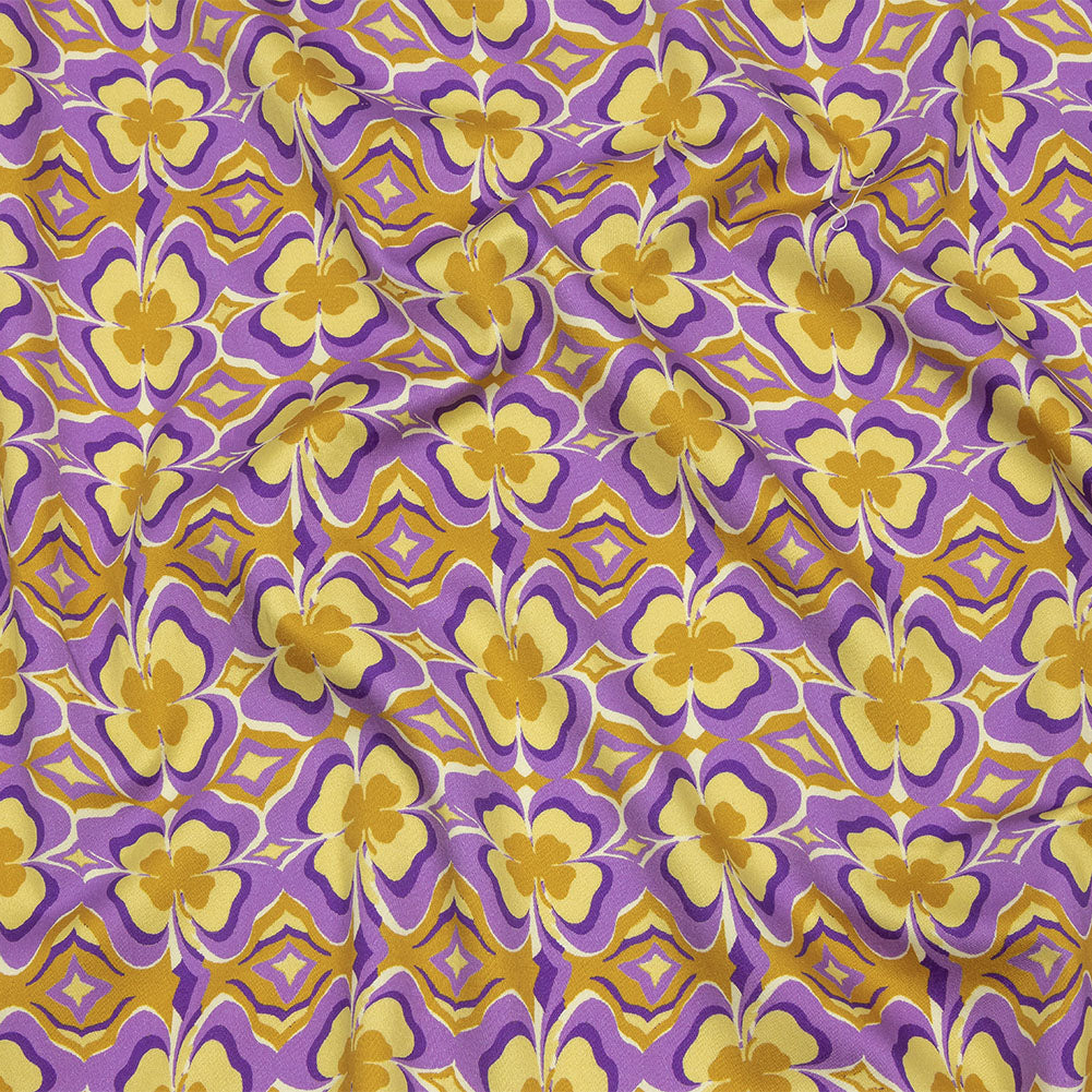 Stretch Cotton Sateen - Purple and Yellow Clovers - Lucky You Print - Mood Exclusive Groove Collection
