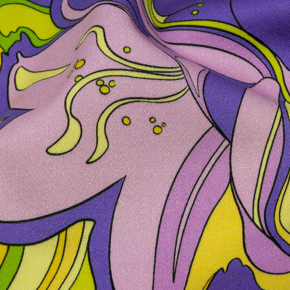 Stretch Cotton Sateen - Purple and Yellow Floral - Far Out Florals Print - Mood Exclusive Groove Collection