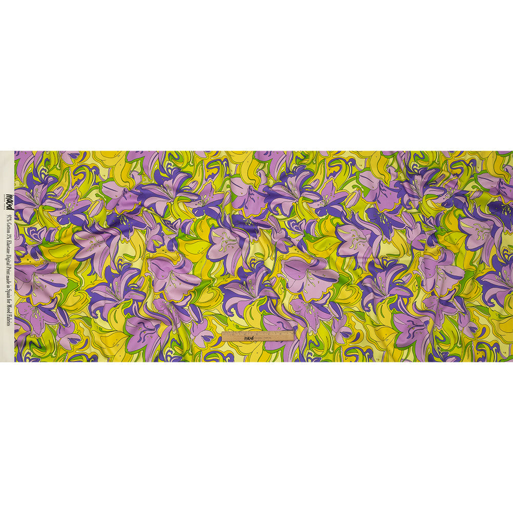 Stretch Cotton Sateen - Purple and Yellow Floral - Far Out Florals Print - Mood Exclusive Groove Collection