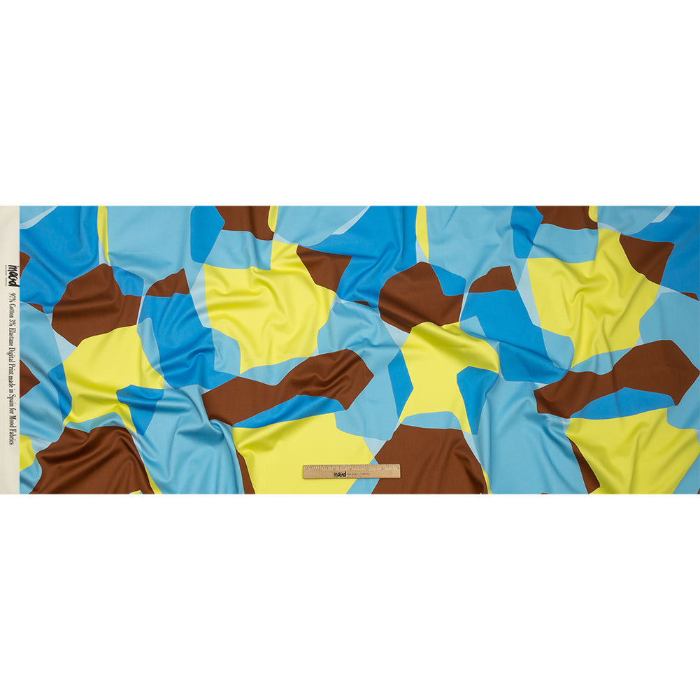 Stretch Cotton Sateen - Blue and Yellow Geometric - Gemstone Jubilee Print - Mood Exclusive Groove Collection