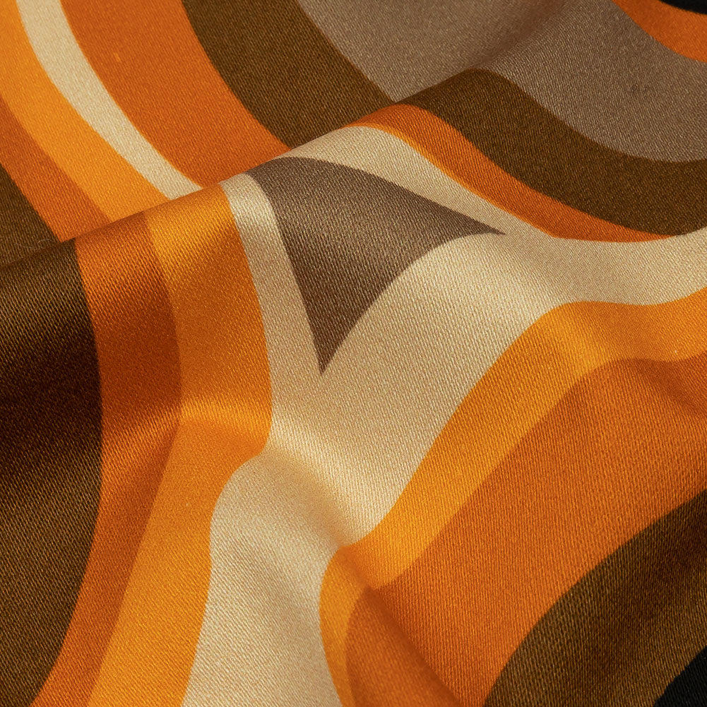Stretch Cotton Sateen - Brown and Orange Abstract - Lava Flows Print - Mood Exclusive Groove Collection