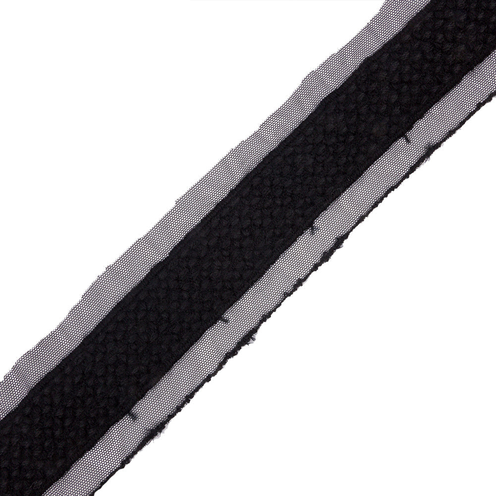 Black Little Circles Wool Embroidered Lace Trim on Mesh Ground - 1.375"
