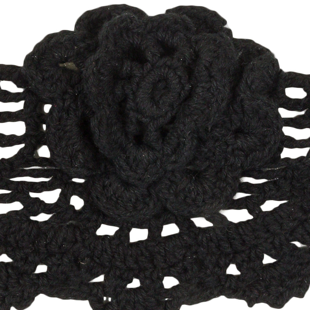 Black 3D Flowers Scalloped Crochet Lace Trim - 3.25"