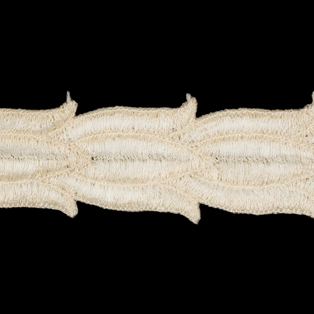 Ivory and White Two-Tone Tulip Chain Embroidered Trim - 1"