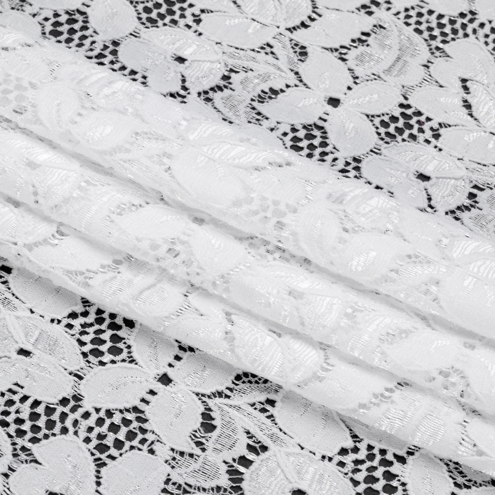 Shimmering White Floral Stretch Lace Trim with Scalloped Edges - 11.25"