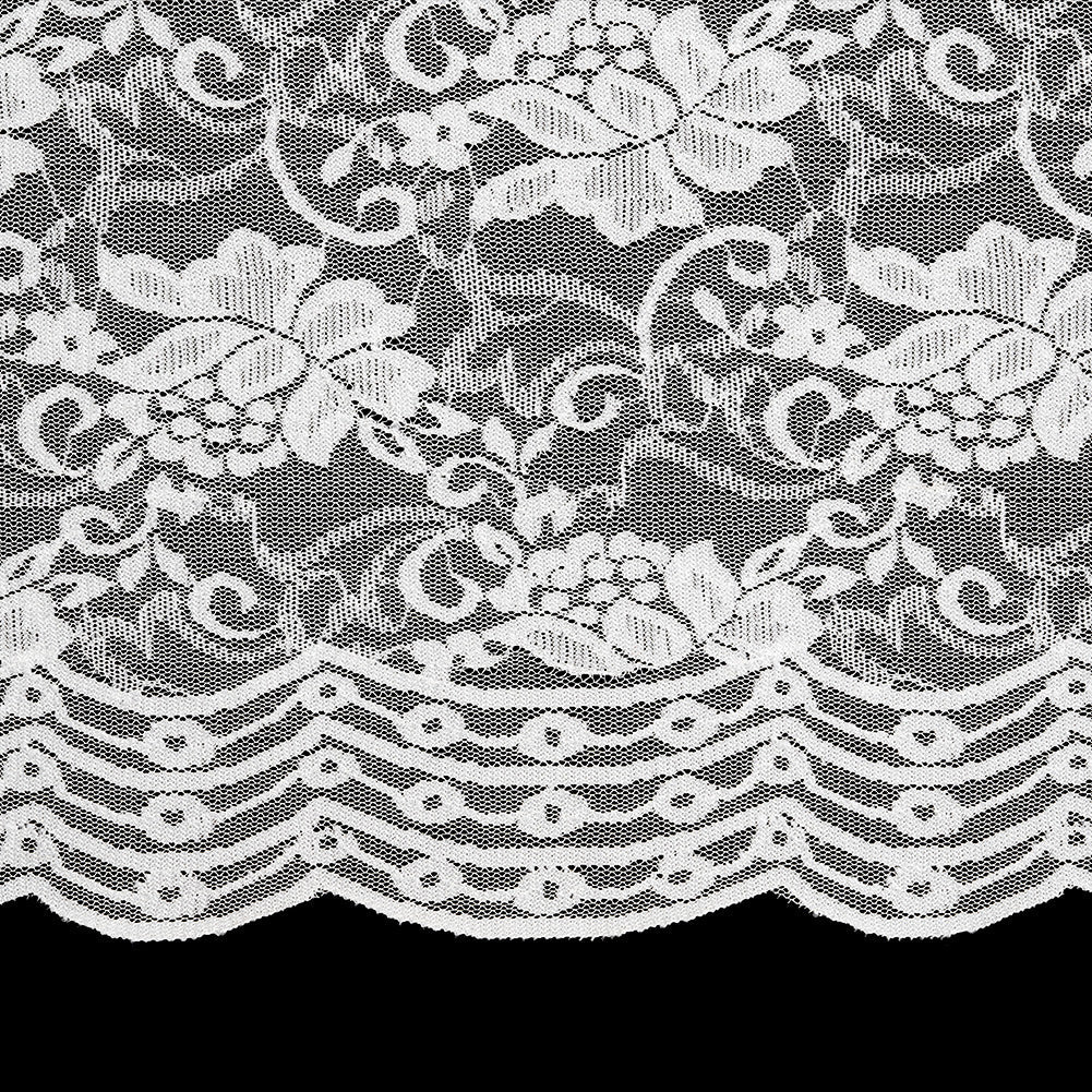 White Floral Stretch Lace Trim with Scalloped Edge - 10.75"