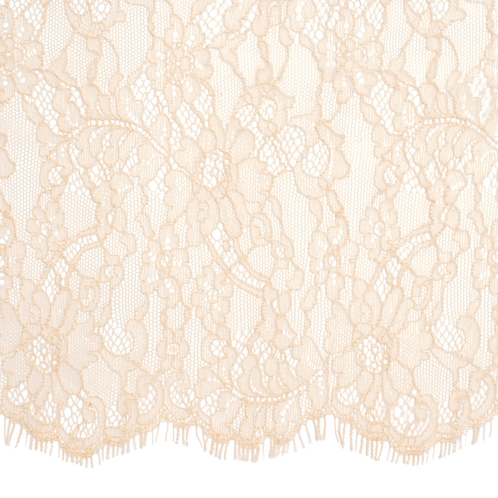 Peach Floral Scalloped Re-Embroidered Lace with Eyelash Fringe - 12.75"