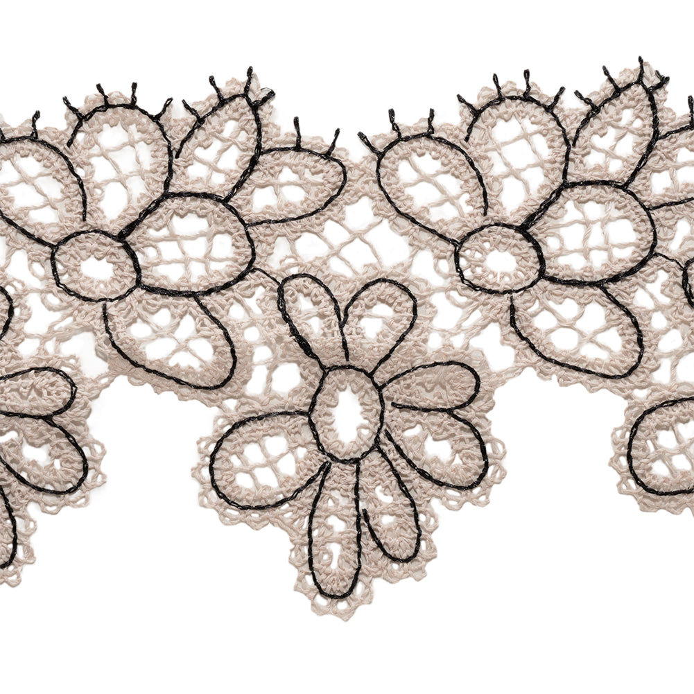Vanilla and Black Floral Outlines Lace Trim - 3.125"