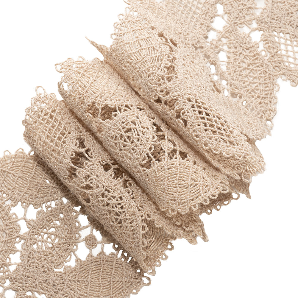 Beige Luminous Leaves Lace Trim - 2.75"