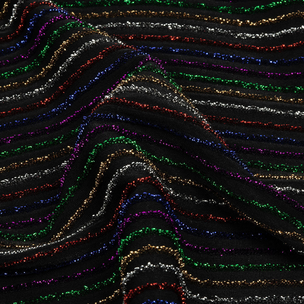Black and Rainbow Striped Stretch Nylon Knit