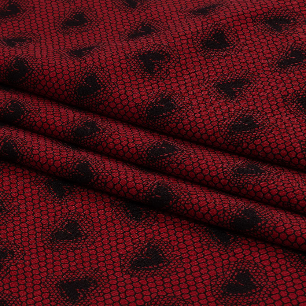 Italian Red and Black Lace Hearts Stretch Nylon Jersey