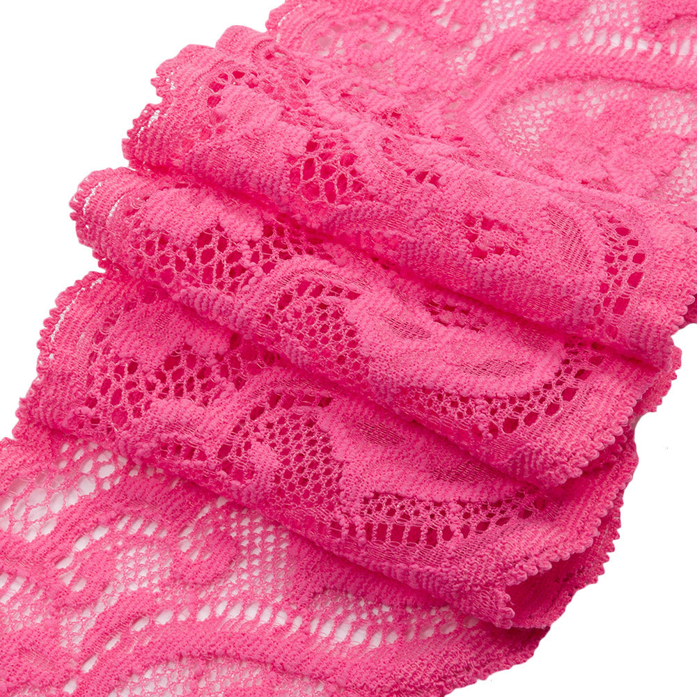 Petal Pink Floral Waves Stretch Lace Trim with Scalloped Edges - 2.875"