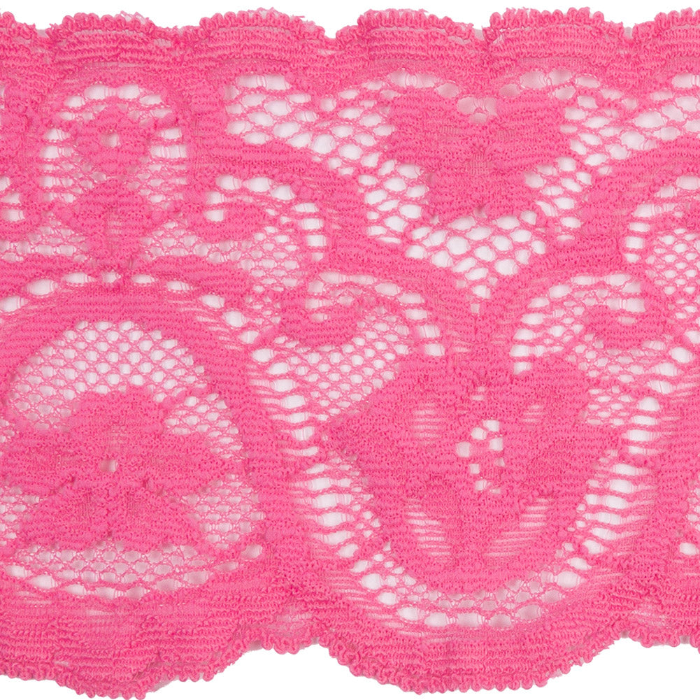 Petal Pink Floral Waves Stretch Lace Trim with Scalloped Edges - 2.875"