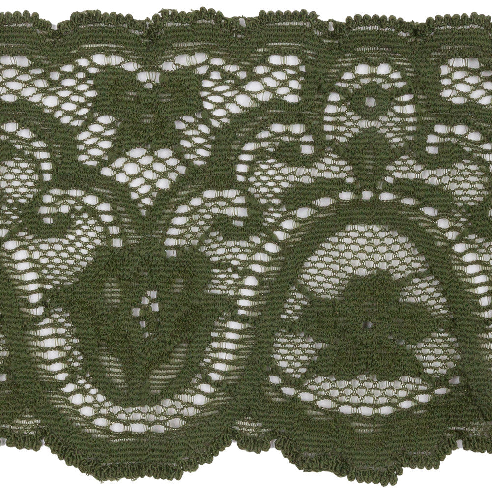 Spruce Floral Waves Stretch Lace Trim with Scalloped Edges - 2.875"