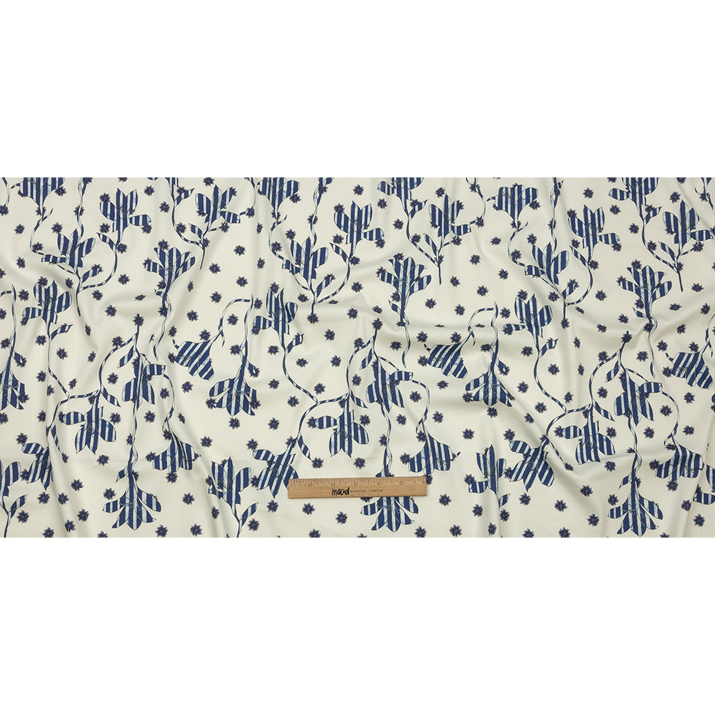 Stretch Cotton and Viscose Sateen Print - Blue and Cream Striped Flowers - Mood Exclusive Drip Drip Drop