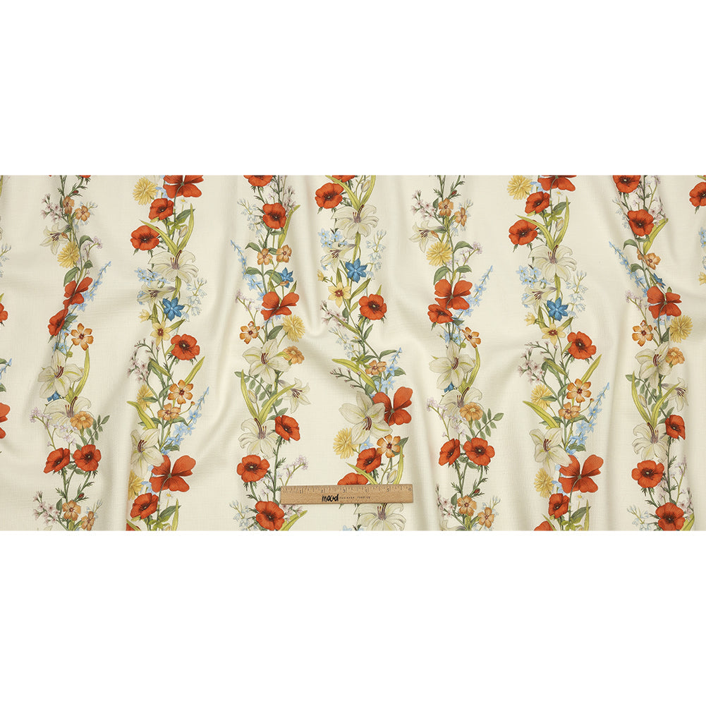 Mood Exclusive White Wildflower Fields Stretch Cotton Woven