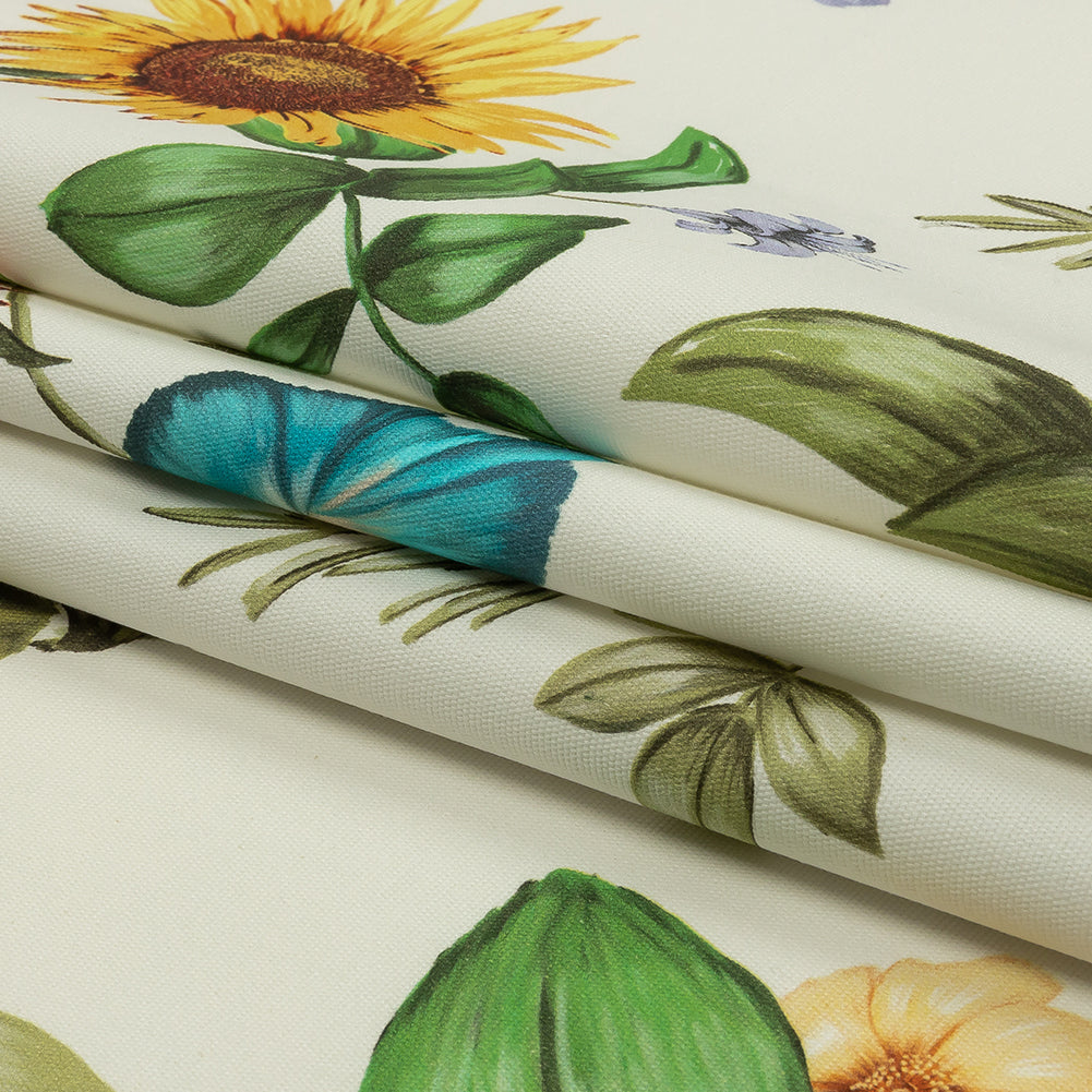 Stretch Cotton Canvas Print - White, Pink and Green Floral - Mood Exclusive Wonderland Garden