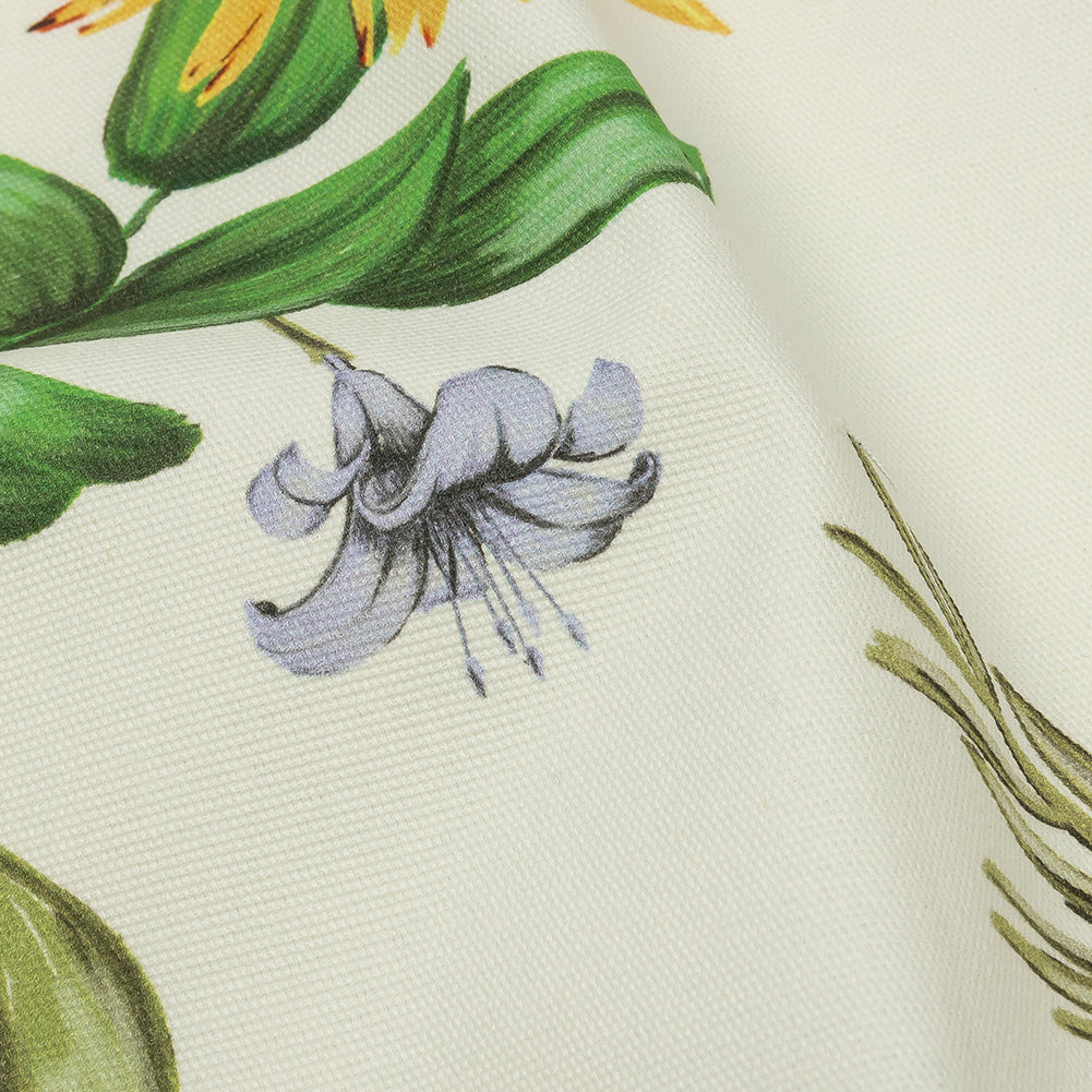 Stretch Cotton Canvas Print - White, Pink and Green Floral - Mood Exclusive Wonderland Garden