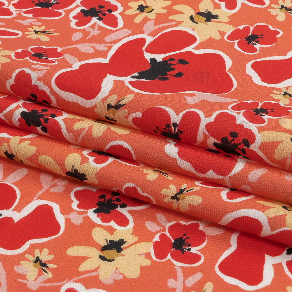 Cotton Voile Print - Orange and Red Floral - Mood Exclusive Grooving Blooms