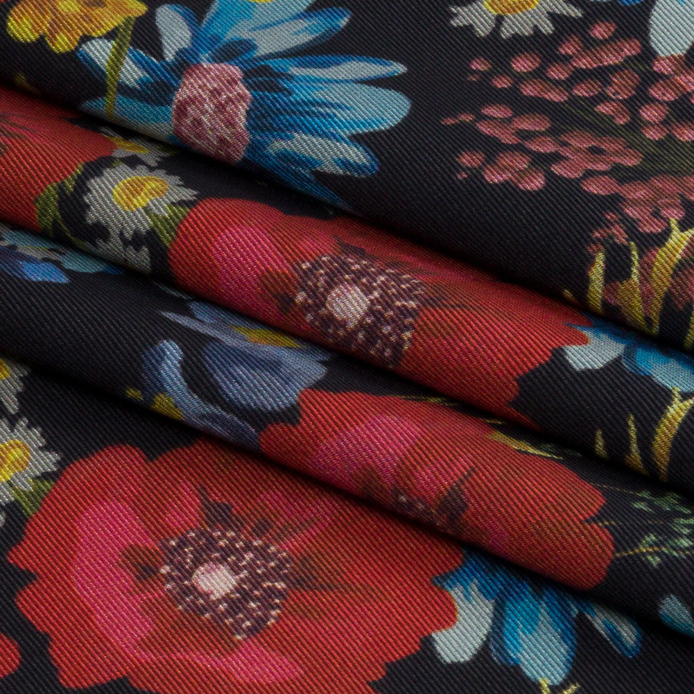 Polyester Twill Print - Red, Blue and Yellow Floral - Mood Exclusive Poppies Please