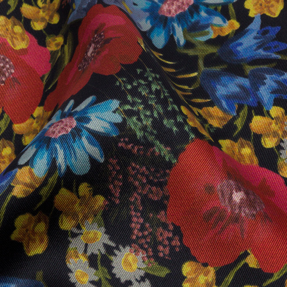 Polyester Twill Print - Red, Blue and Yellow Floral - Mood Exclusive Poppies Please