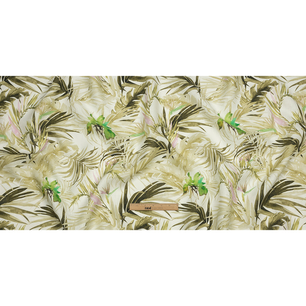 Green Palm Fronds Medium Weight Linen Woven