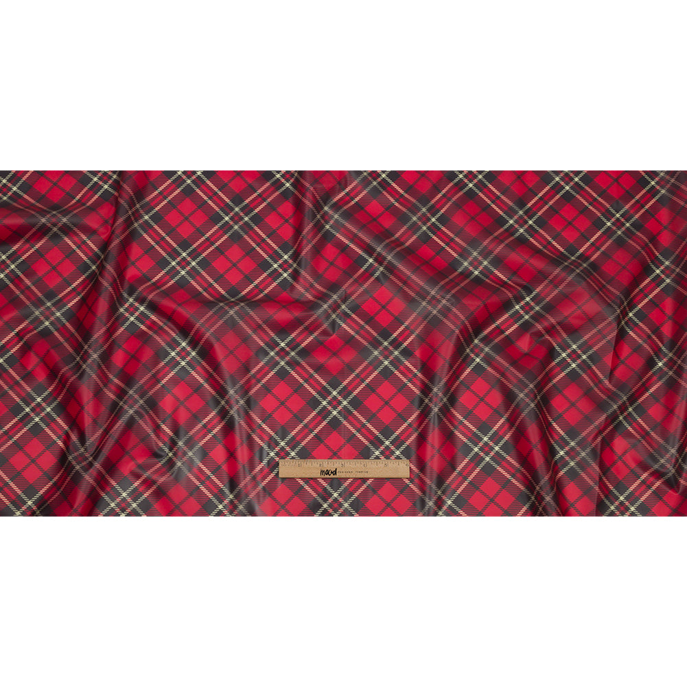 Red, Black and Yellow Diagonal Plaid Lightweight Translucent Vinyl