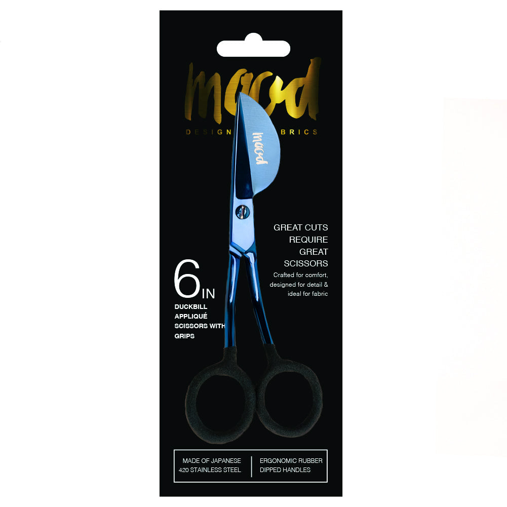 Mood Metallic Blue Duckbill Applique Scissors with Matte Rubber Grips - 6"