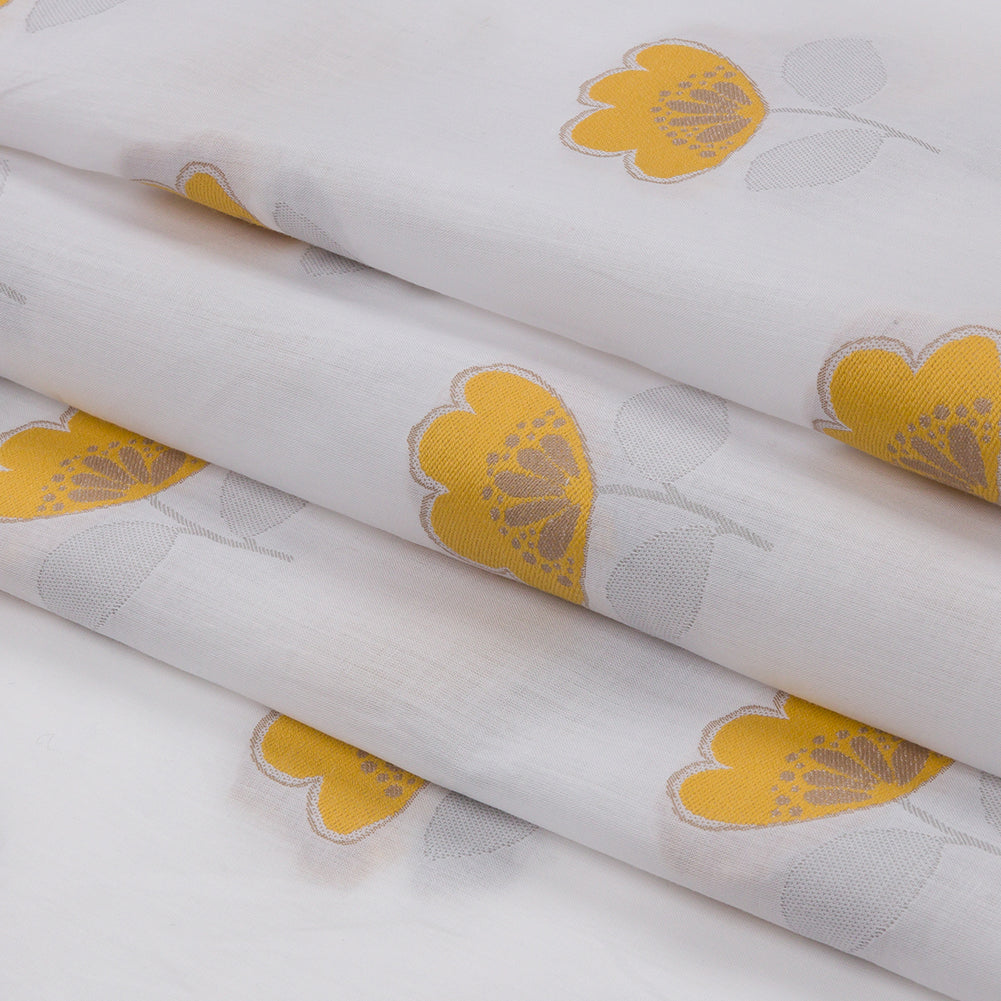 Italian White, Goldenrod and Gray Floral Cotton Jacquard