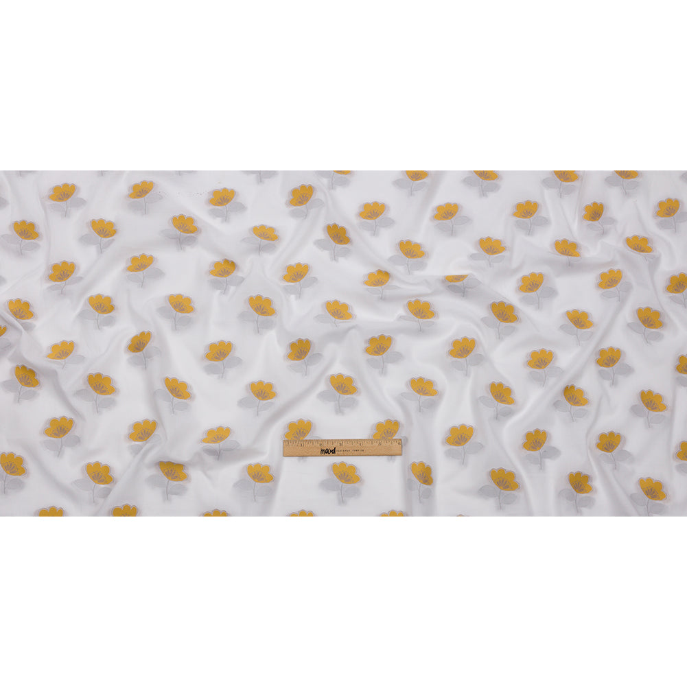 Italian White, Goldenrod and Gray Floral Cotton Jacquard