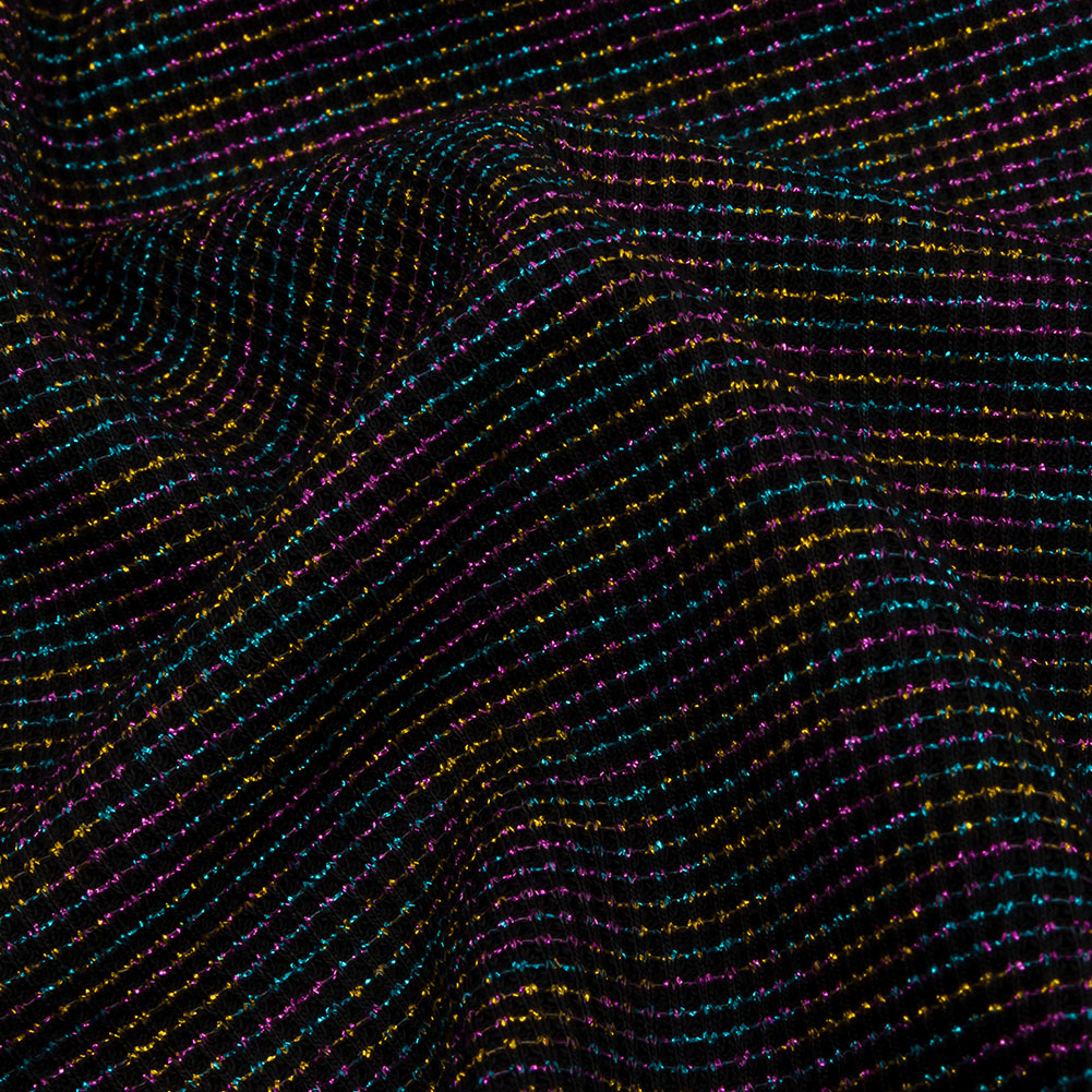 Black and Metallic Rainbow Stretch Rib Knit
