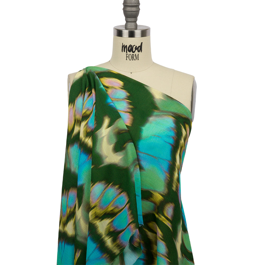 Gauzy Wrinkled Rayon Woven Print - Blue and Green Abstract - Mood Exclusive Butterfly Blur