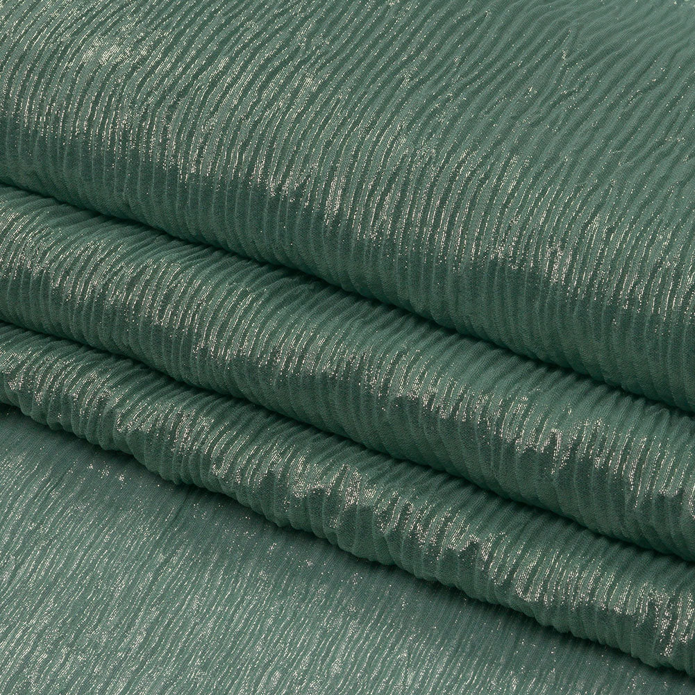 Polyester Chiffon Plisse with All-Over Foil - Green and Gold - Honey Collection