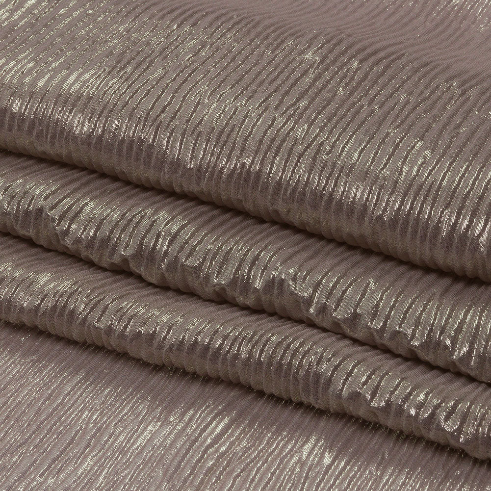 Polyester Chiffon Plisse with All-Over Foil - Taupe and Gold - Honey Collection
