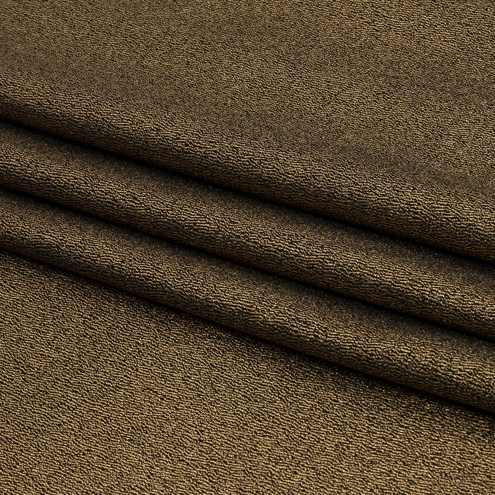 Stretch Polyester Crepe with Gold Foiling - Black - Devyn Collection