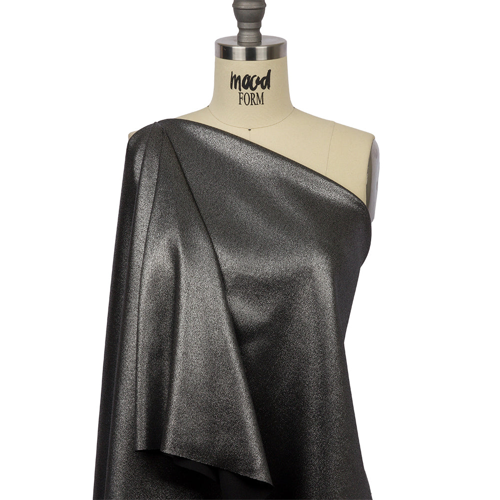 Stretch Polyester Crepe with Gold Foiling - Black - Devyn Collection