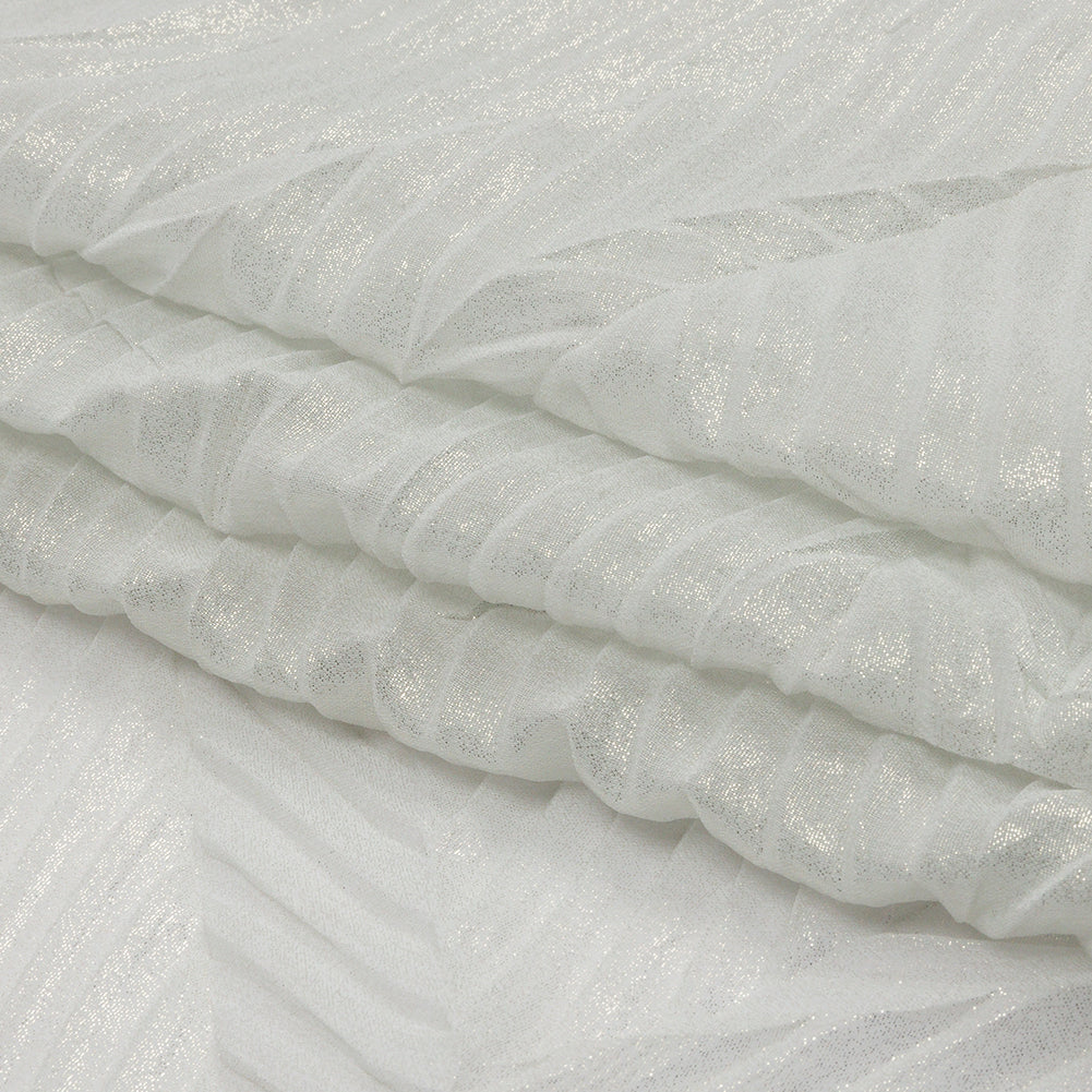 Polyester Chiffon with Abstract Pleats and Gold Foil - Silver Gray - Melia Collection