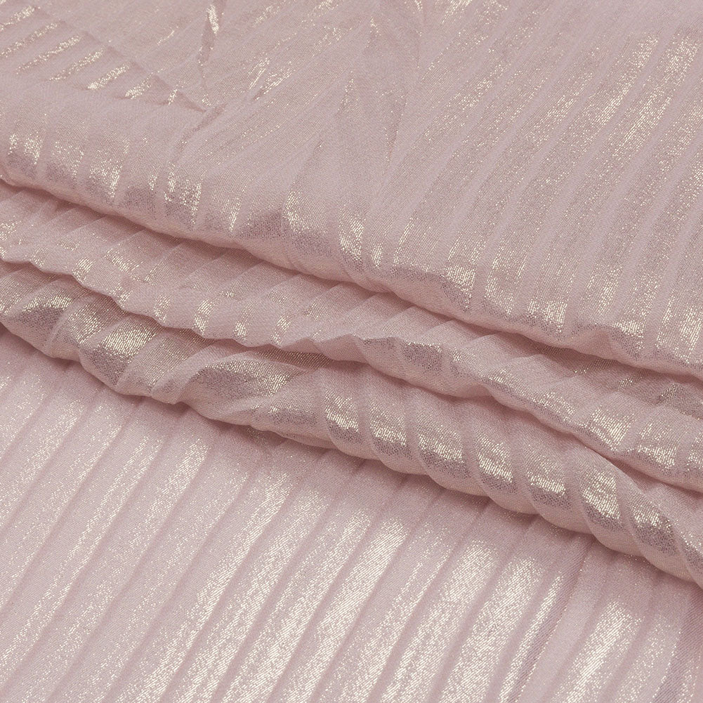 Polyester Chiffon with Abstract Pleats and Gold Foil - Pink - Melia Collection
