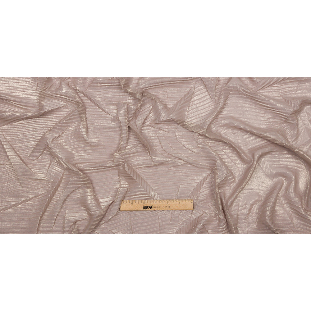Polyester Chiffon with Abstract Pleats and Gold Foil - Tan - Melia Collection