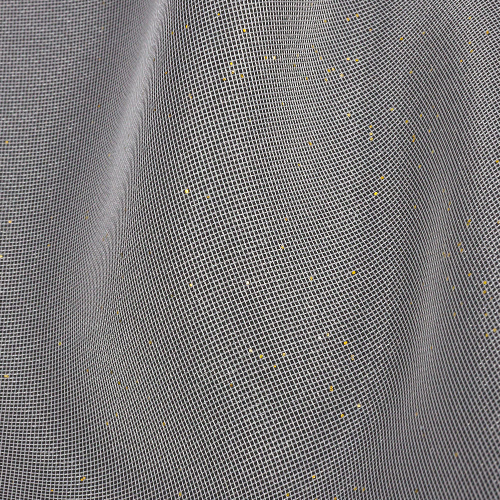 Polyester Mesh Organza with Gold Glitter - White - Starlight Collection