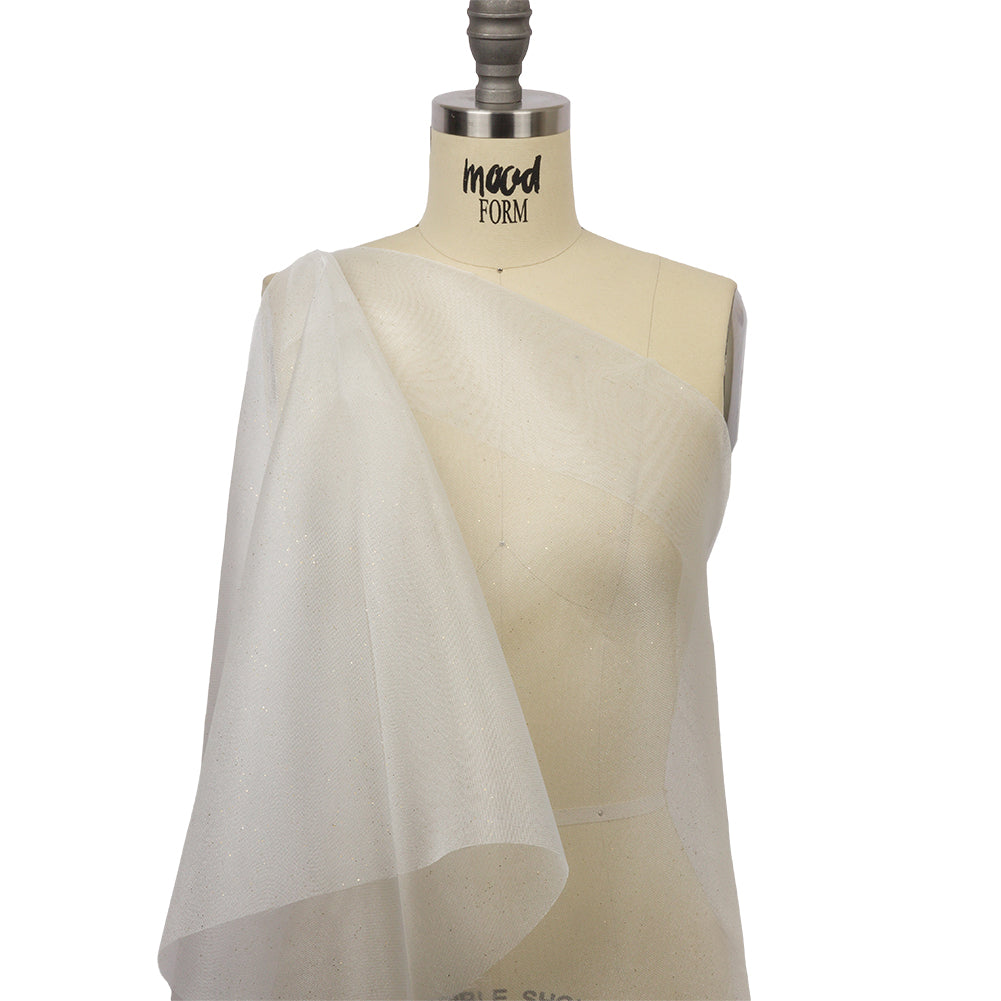 Polyester Mesh Organza with Gold Glitter - White - Starlight Collection