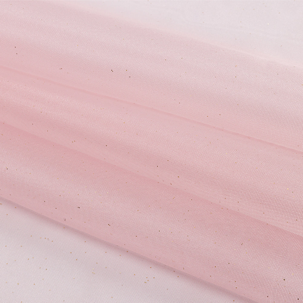 Polyester Mesh Organza with Gold Glitter - Baby Pink - Starlight Collection