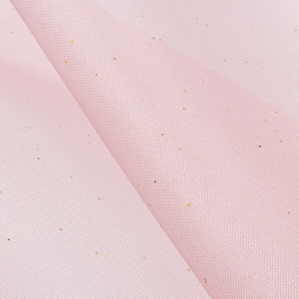 Polyester Mesh Organza with Gold Glitter - Baby Pink - Starlight Collection