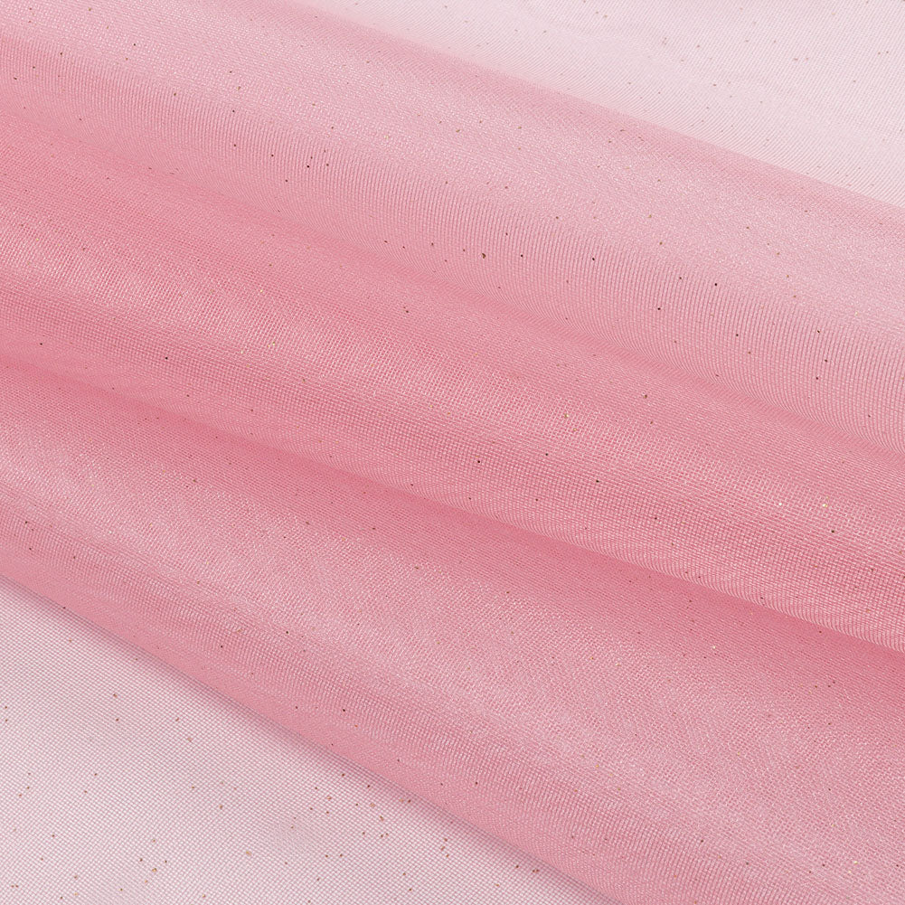 Polyester Mesh Organza with Gold Glitter - Bubblegum - Starlight Collection