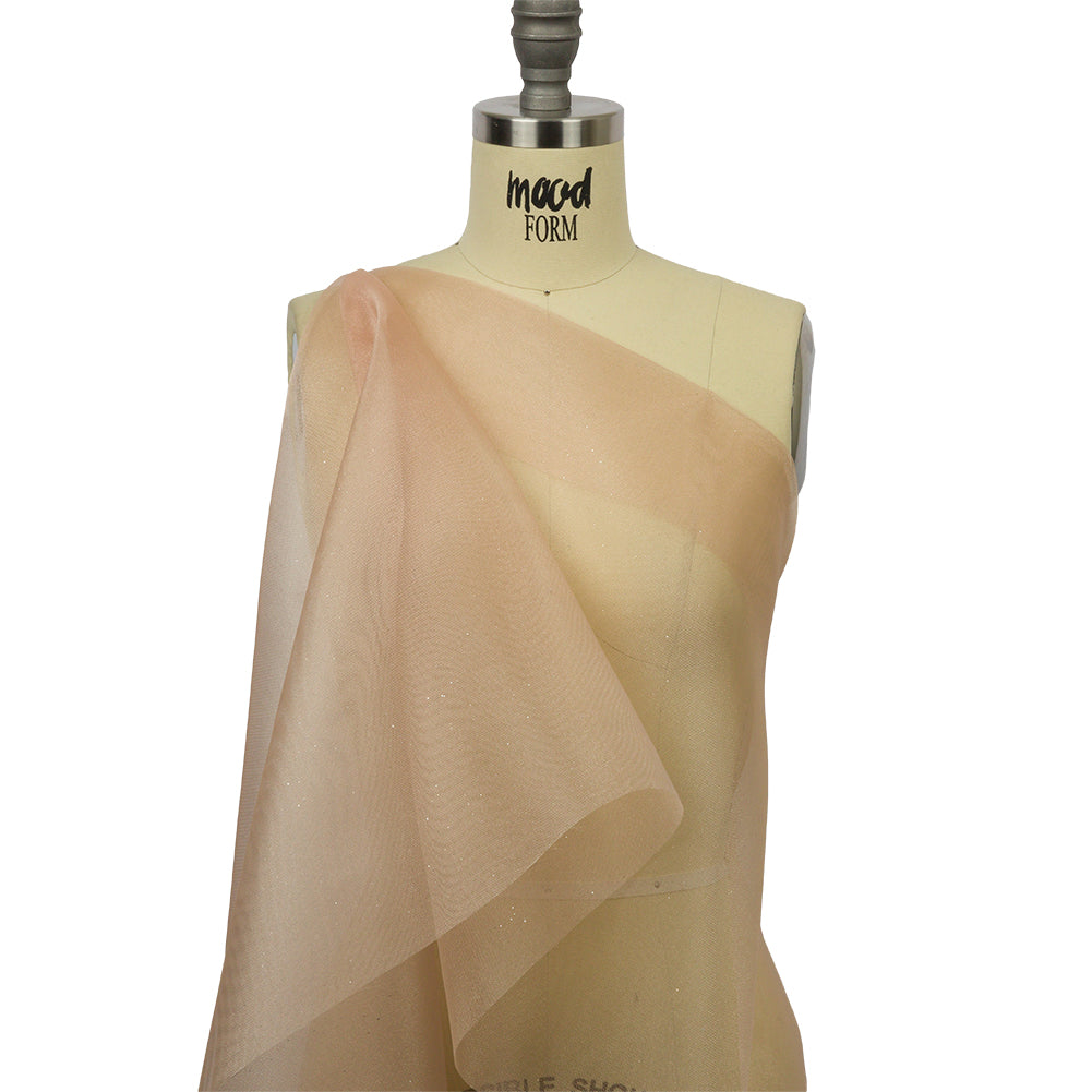 Polyester Mesh Organza with Silver Glitter - Tan - Starlight Collection