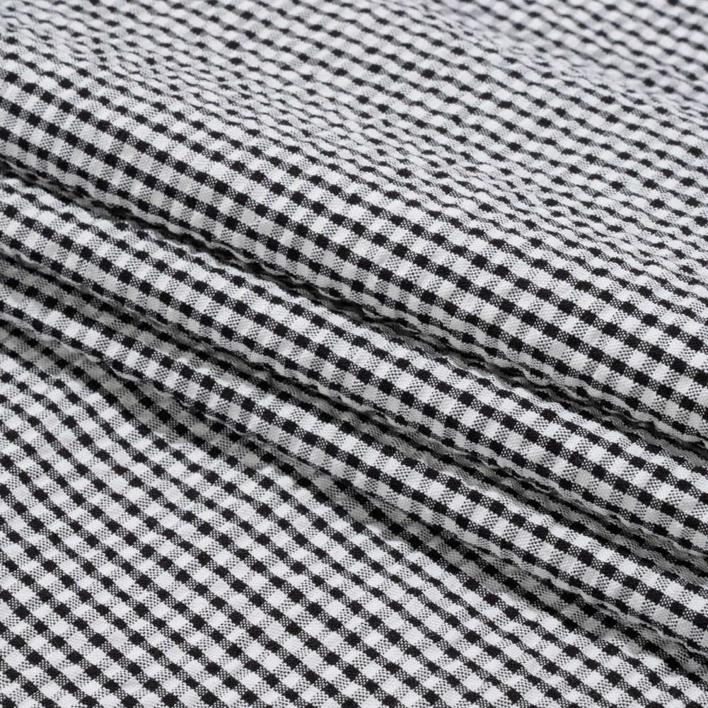 Polyester and Cotton Seersucker - Black and White Checks - Wylie Collection