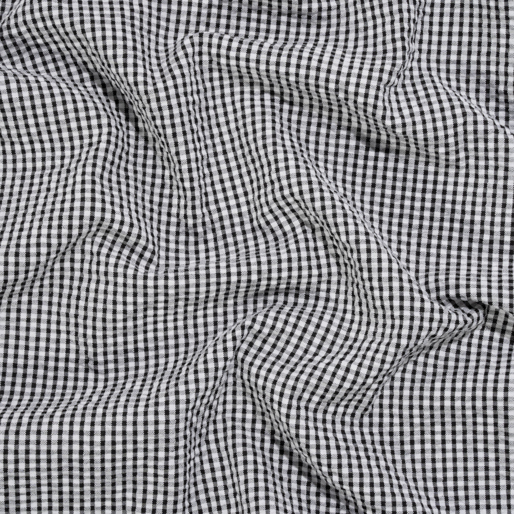 Polyester and Cotton Seersucker - Black and White Checks - Wylie Collection
